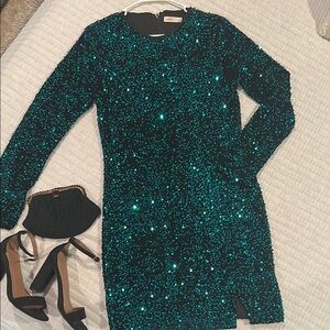 Intempo Elegant Sequin Dress in Teal